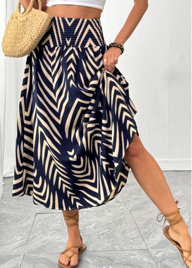 Modlily Blue Geometric Print A Line Elastic Waist Skirt - 2XL