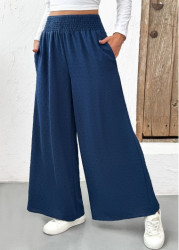 Modlily Blue Pocket Wide Leg Elastic Waist Mid Waisted Pants - S
