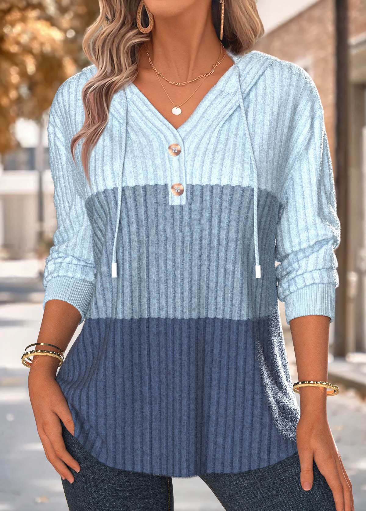 Modlily Blue Tummy Coverage Long Sleeve Hoodie - M