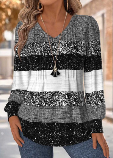 Modlily Blue Tummy Coverage Striped Long Sleeve T Shirt - M