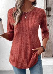Modlily Brick Red Curved Hem Long Sleeve T Shirt - S