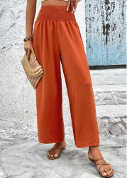 Modlily Brick Red Smocked Elastic Waist High Waisted Pants - L