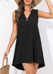 Modlily Button Sleeveless Black Short Cover Up - L
