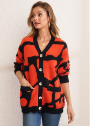 Modlily Button Up Pocket Design Long Sleeve Cardigan - S