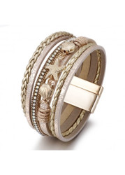 Modlily Champagne Starfish Shell Faux Leather Bangle - One Size