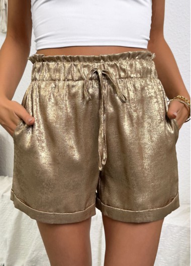 Modlily Champagne Tie Elastic Waist High Waisted Shorts - S