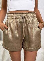 Modlily Champagne Tie Elastic Waist High Waisted Shorts - S