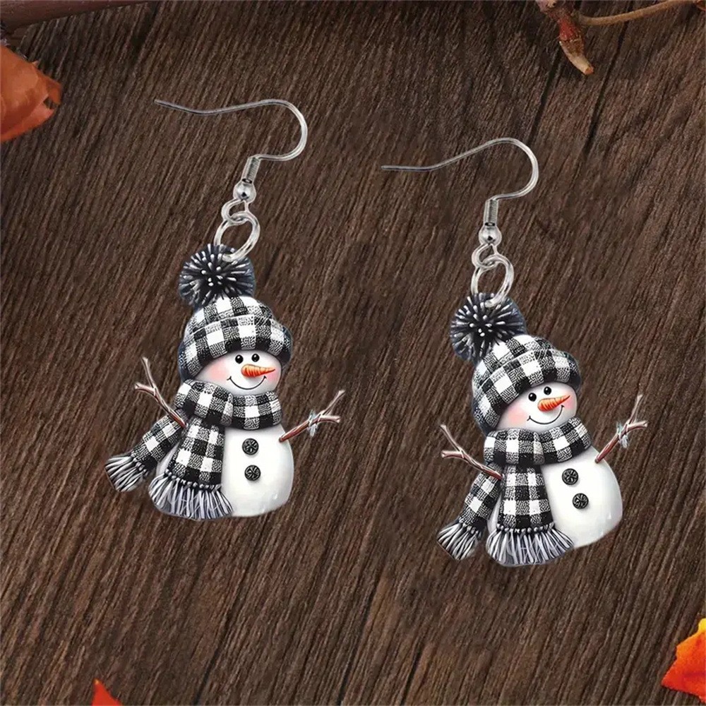 Modlily Christmas Black Snowman Design Acrylic Earrings - One Size