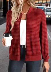 Modlily Christmas Red Patchwork Long Sleeve Stand Collar Jacket - S
