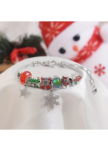 Modlily Christmas Silver Snowflake Snowman Alloy Bracelet - One Size