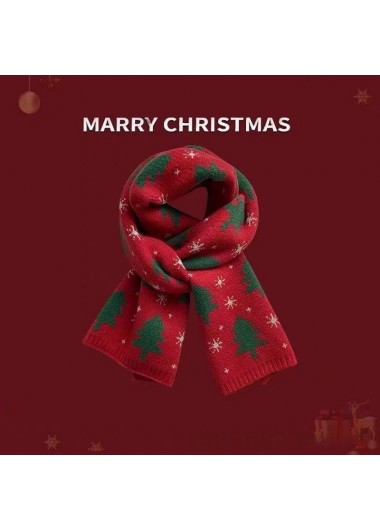 Modlily Christmas Tree Design Red Knitted Scarf - One Size