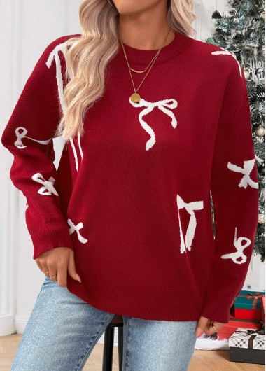 Modlily Christmas Wine Red Tummy Coverage Long Sleeve Sweater - S
