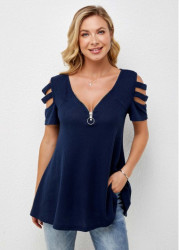 Modlily Cold Shoulder Quarter Zip Short Sleeve T Shirt - S