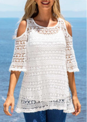 Modlily Cold Shoulder Woven Fabric T Shirt and White Tank Top - S