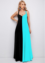Modlily Color Block Spaghetti Strap Maxi Dress - S