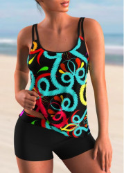 Modlily Colorful Printed Spaghetti Strap Tankini Set - S