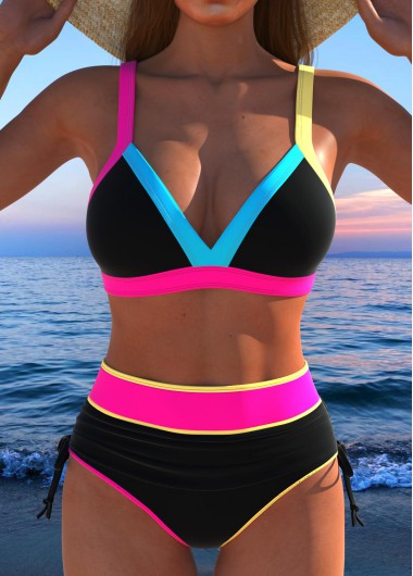 Modlily Contrast Binding High Waisted Black Bikini Set - S
