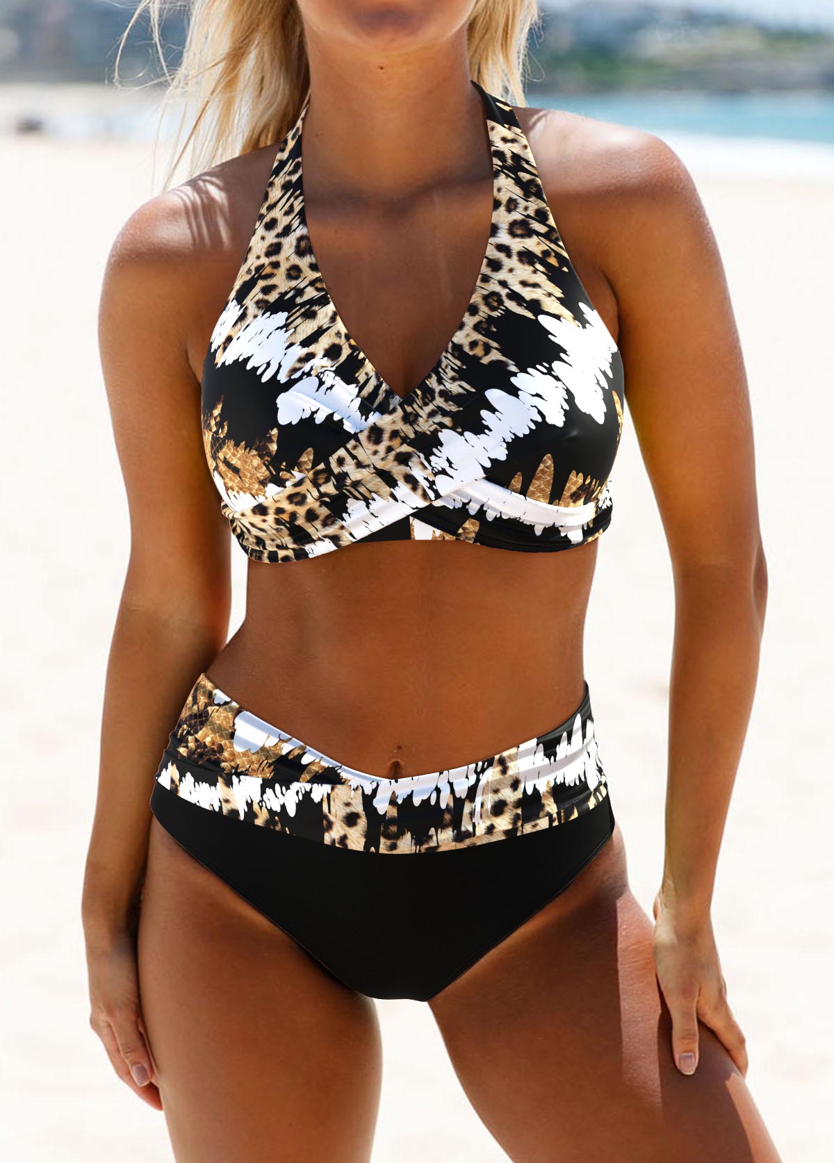 Modlily Criss Cross Leopard Black Bikini Set - XS