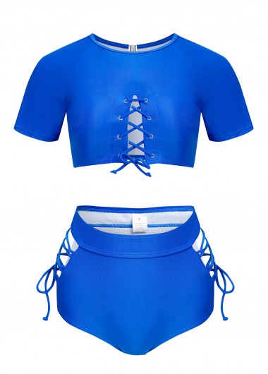 Modlily Cut Out Royal Blue Lace Up Bikini Set - XXL