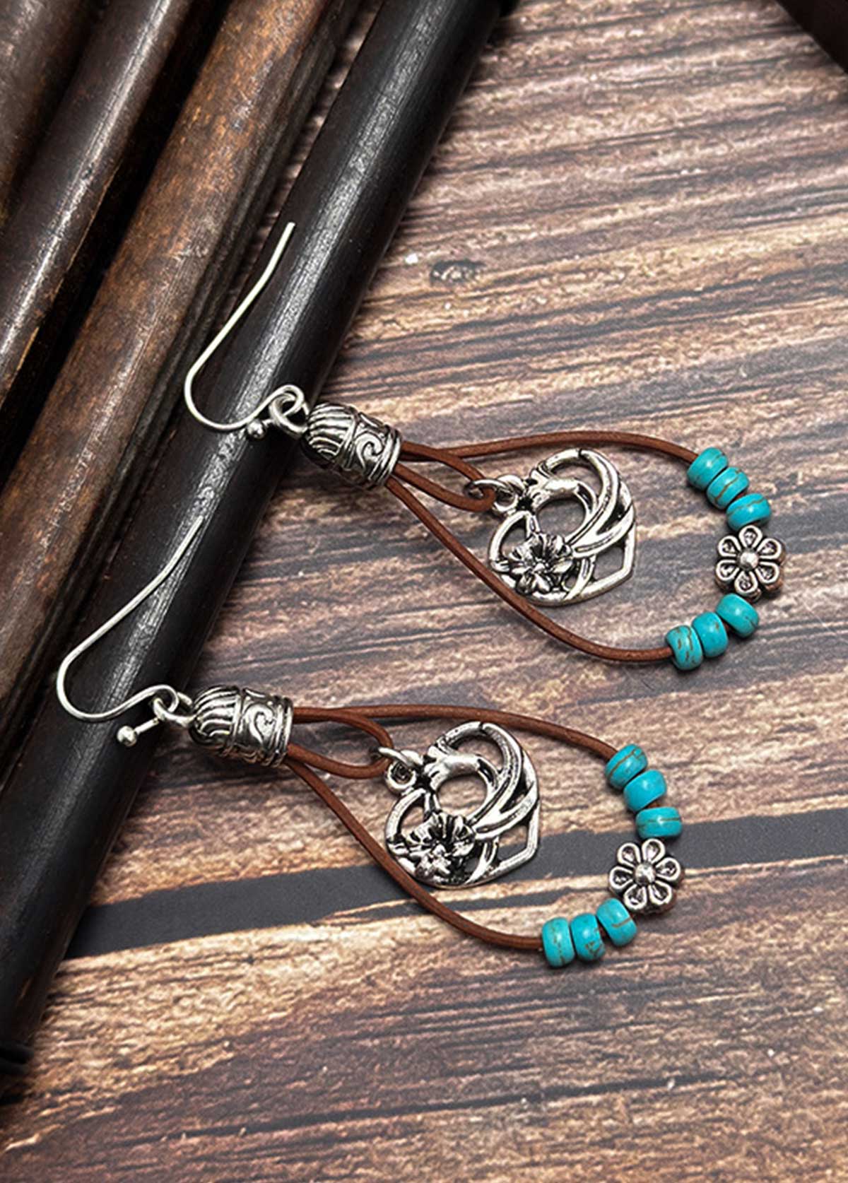 Modlily Cyan Hollow Droplet Design Turquoise Earrings - One Size