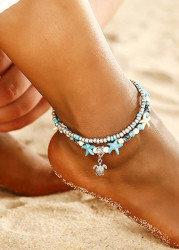 Modlily Cyan Round Layered Beads Detail Anklet - One Size