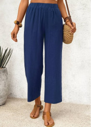 Modlily Dark Blue Straight Leg Elastic Waist High Waisted Pants - S