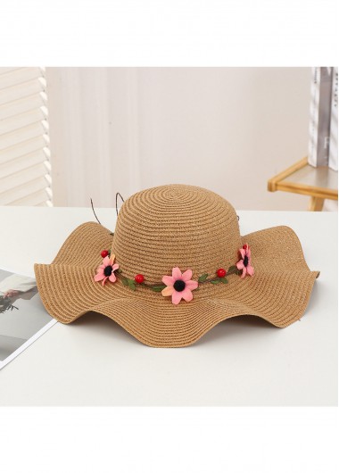 Modlily Dark Camel Color Straw Detail Hat - One Size