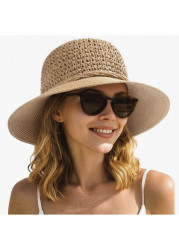 Modlily Dark Camel Sun Protection Visor Straw Hat - One Size