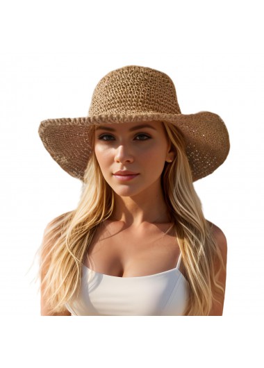 Modlily Dark Camel Wide Brim Straw Hat - One Size