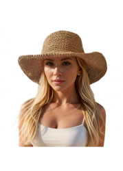 Modlily Dark Camel Wide Brim Straw Hat - One Size