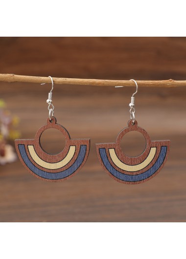 Modlily Dark Coffee Color Wood Detail Earrings - One Size
