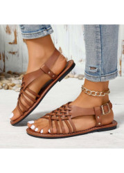 Modlily Dark Coffee Faux Leather Peep Toe Falt - 36