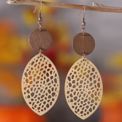 Modlily Dark Coffee Leaf Hollow Wood Earrings - One Size