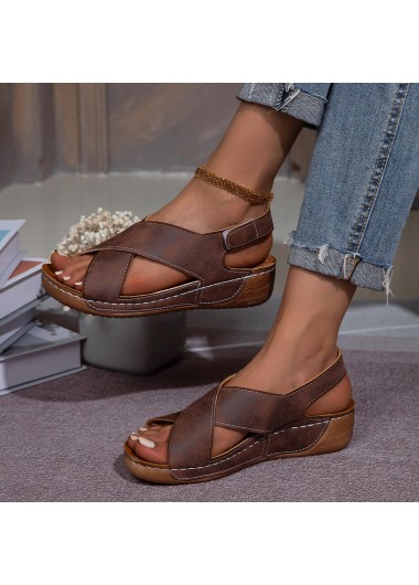 Modlily Dark Coffee Peep Toe Low Heel Sandals - 36