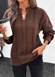 Modlily Dark Coffee Split Long Sleeve Sweater - L