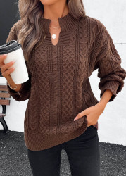 Modlily Dark Coffee Split Long Sleeve Sweater - XL