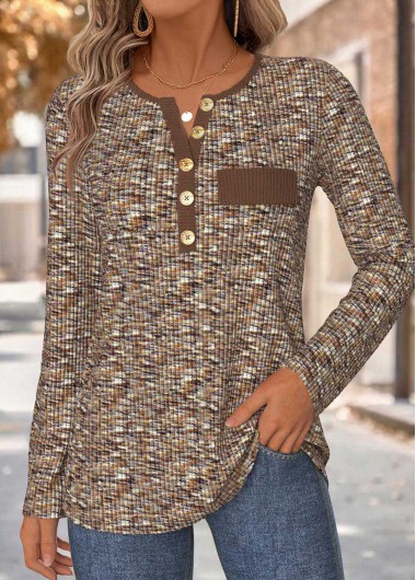 Modlily Dark Coffee Tummy Coverage Long Sleeve T Shirt - S