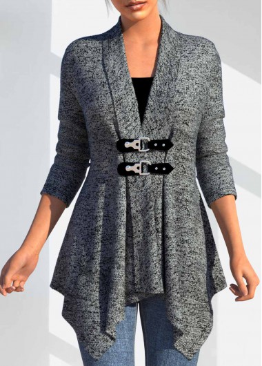 Modlily Dark Grey Button Long Sleeve Turn Down Collar Coat - S