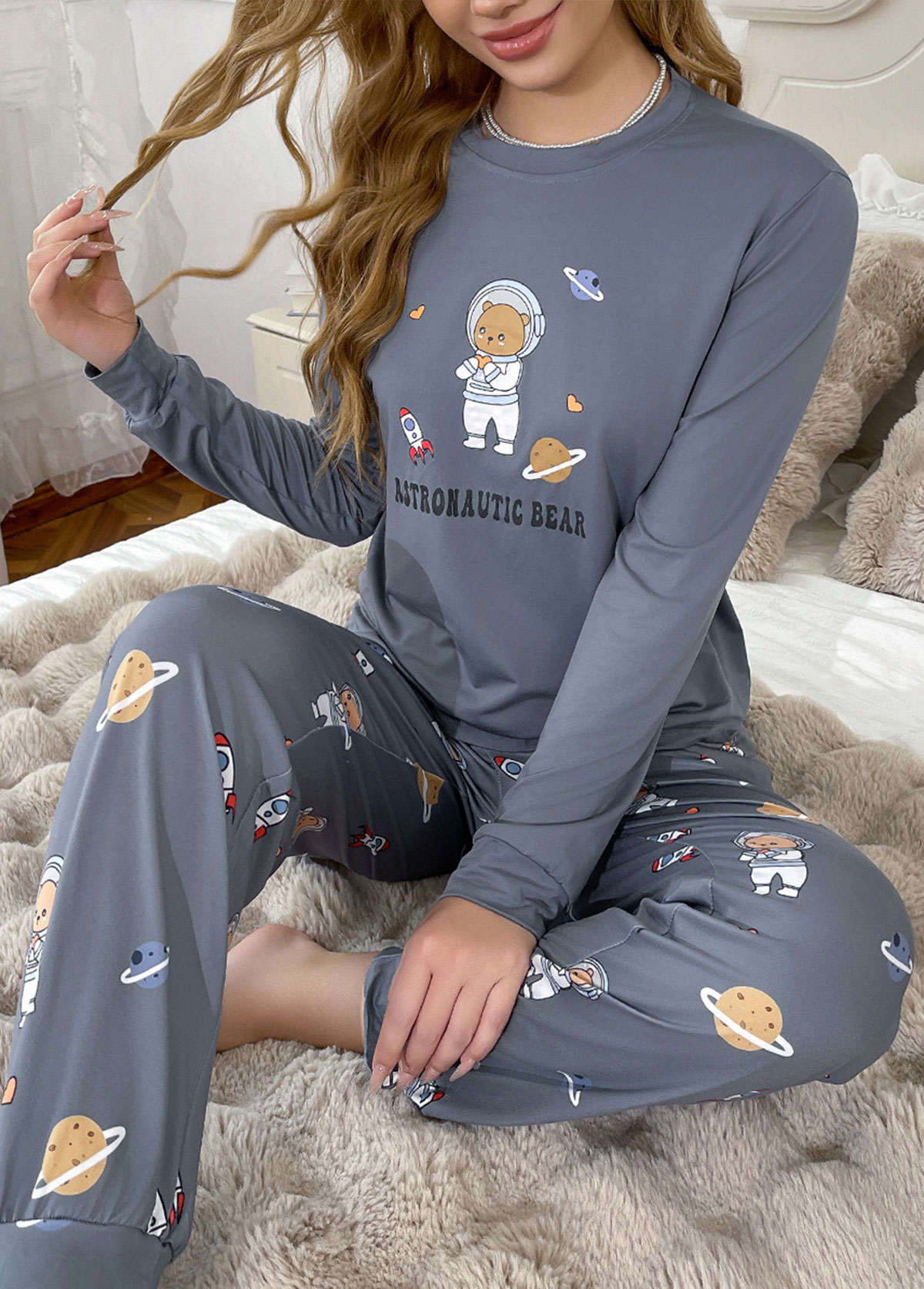 Modlily Dark Grey Long Sleeve Lounge Top and Pants - S