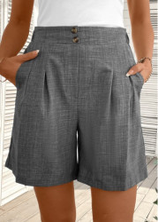 Modlily Dark Grey Marl Button Straight Leg High Waisted Shorts - S