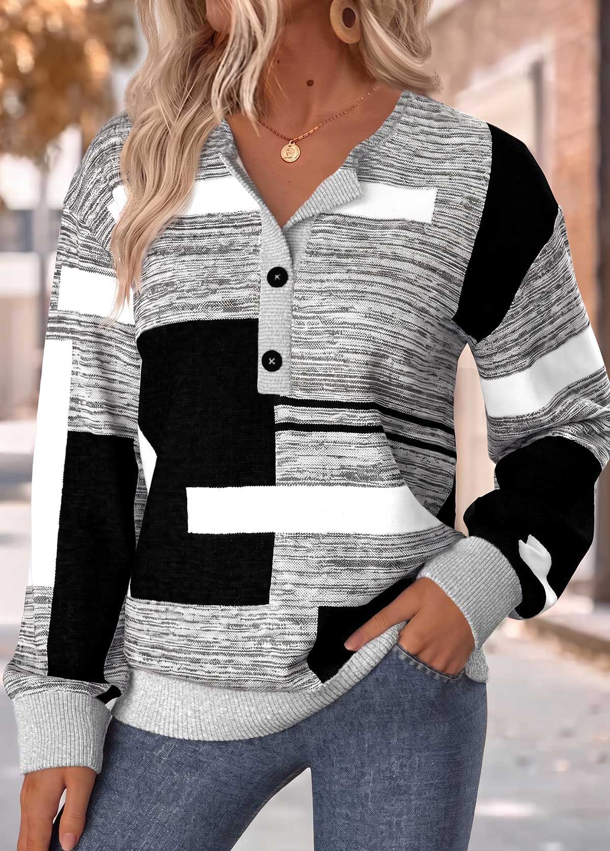 Modlily Dark Grey Marl Geometric Print Tummy Coverage Sweatshirt - S