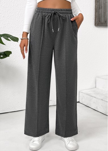 Modlily Dark Grey Marl Pocket Straight Leg Elastic Waist Pants - S