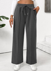 Modlily Dark Grey Marl Pocket Straight Leg Elastic Waist Pants - S