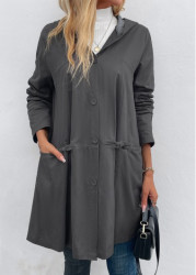 Modlily Dark Grey Pocket Long Sleeve Hooded Coat - L