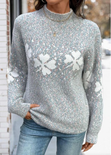 Modlily Dark Grey Tummy Coverage Plants Print Long Sleeve Sweater - S