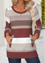 Modlily Deep Red Tummy Coverage Geometric Print Long Sleeve Sweatshirt - M