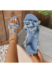 Modlily Denim Blue Color Peep Toe Falt - 36