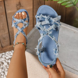 Modlily Denim Blue Color Peep Toe Falt - 37