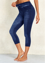 Modlily Denim Blue High Waisted Capri Elastic Waist Leggings - 3XL