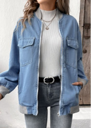 Modlily Denim Blue Patchwork Long Sleeve Jacket - S